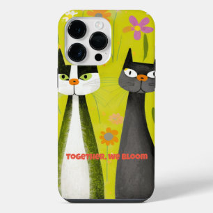 Green "Together, We Bloom" Cats iPhone 14 Pro Max Case