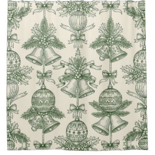 Green Toile Christmas Bells & Ornaments Pattern