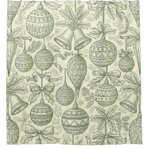 Green Toile Christmas Bells & Ornaments Pattern 2