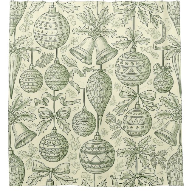 Green Toile Christmas Bells & Ornaments Pattern 2 (Front)