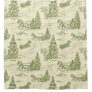 Green Toile Christmas Sleigh Ride Pattern