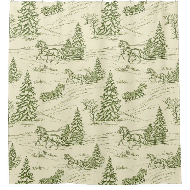 Green Toile Christmas Sleigh Ride Pattern (Front)