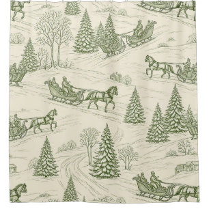 Green Toile Christmas Sleigh Ride Pattern (2)