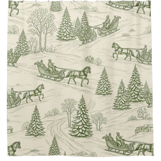 Green Toile Christmas Sleigh Ride Pattern (2) (Front)