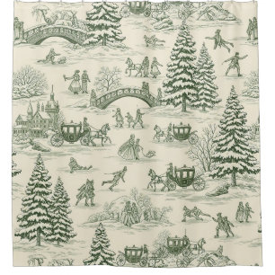 Green Toile Christmas Sleigh Ride Pattern (3)