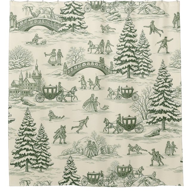 Green Toile Christmas Sleigh Ride Pattern (3) (Front)