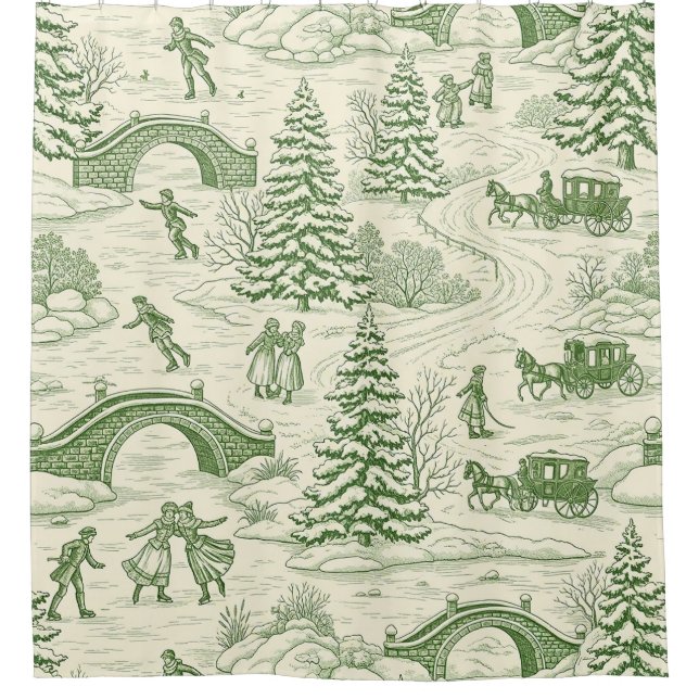 Green Toile Christmas Sleigh Ride Pattern (4) (Front)
