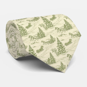 Green Toile Christmas Sleigh Ride Pattern Tie