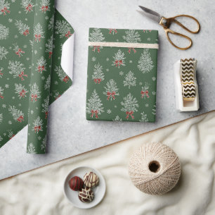 Green Toile Christmas Tree Pattern Wrapping Paper