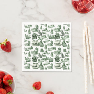 Green Toile Christmas Village Santa Reindeer  Napkin