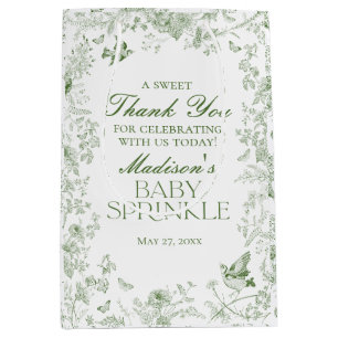 Green Toile De Jouy Baby Sprinkle Favours Medium Gift Bag