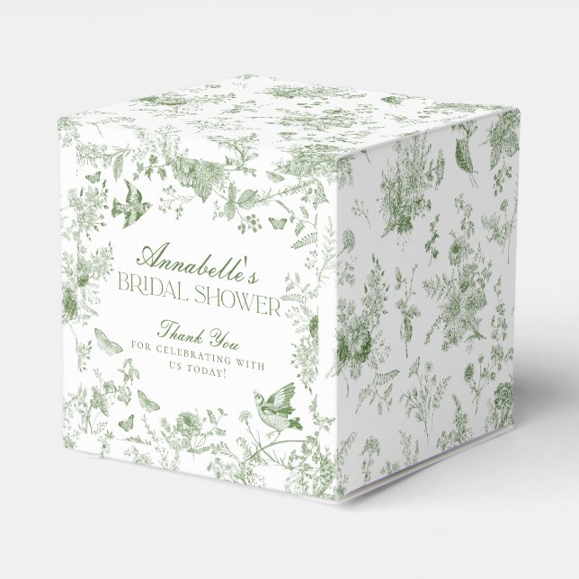 Green Toile De Jouy Floral Bridal Shower Favour Bo Favor Box (Back Side)