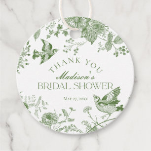 Green Toile De Jouy Floral Bridal Shower Favour Tags