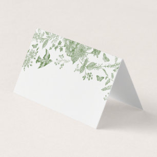 Green Toile De Jouy Floral Place Card Table Decor