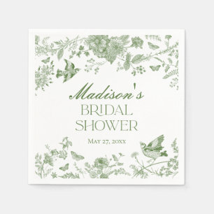 Green Toile De Jouy Vintage Floral Bridal Shower Napkin