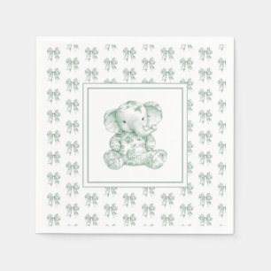Green Toile Elephant Baby Shower Napkin