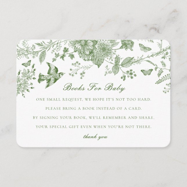 Green Toile Flora Livres pour Baby Invitation Inse (Devant)