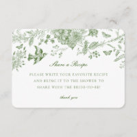 Green Toile Floral Share Recipe Invitation Insert
