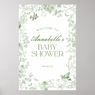Green Toile Jouy Floral Baby Shower Welcome Sign
