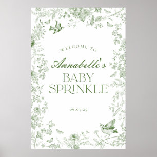 Green Toile Jouy Floral Baby Sprinkle Welcome Sign