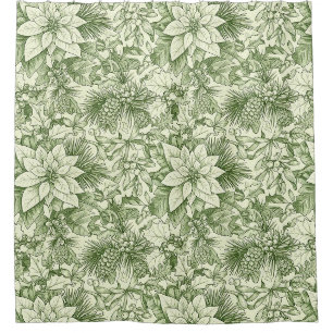 Green Toile Poinsettia Christmas Pattern
