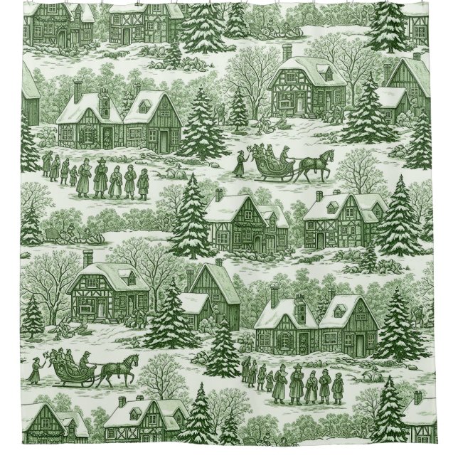 Green Toile Vintage Christmas Village Pattern (Front)