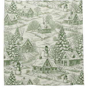 Green Toile Vintage Christmas Village Pattern (3)