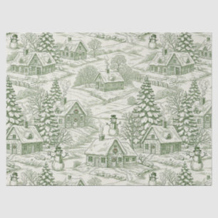Green Toile Vintage Christmas Village Pattern (3) Tissue Paper