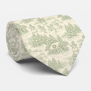 Green Toile Vintage Christmas Village Pattern (5) Tie