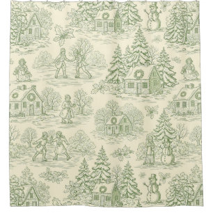 Green Toile Vintage Christmas Village Pattern (6)