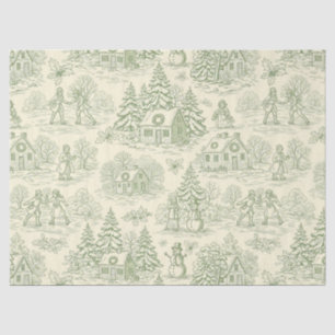 Green Toile Vintage Christmas Village Pattern (6) Tissue Paper
