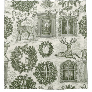 Green Toile Woodland Deer Christmas Pattern
