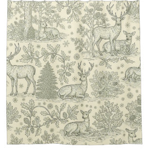 Green Toile Woodland Deer Christmas Pattern (2)