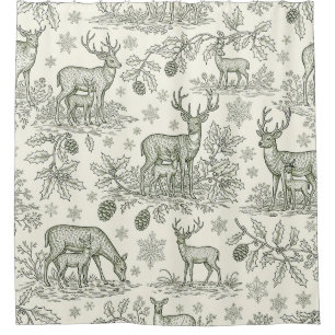 Green Toile Woodland Deer Christmas Pattern (3)