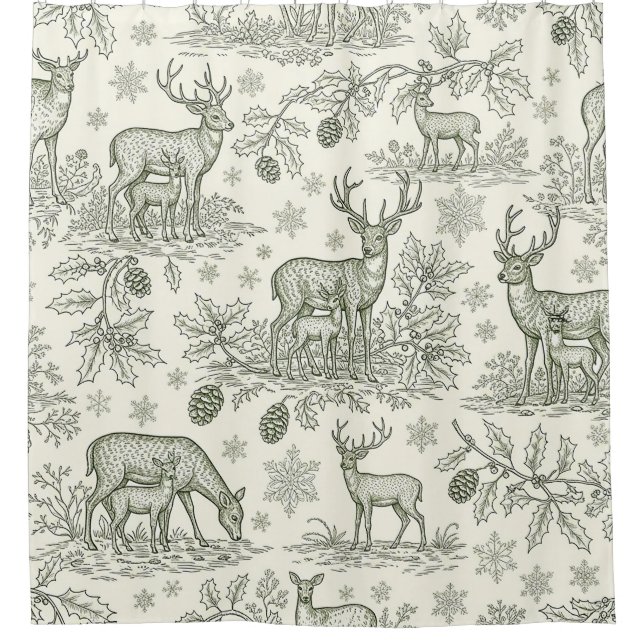 Green Toile Woodland Deer Christmas Pattern (3) (Front)