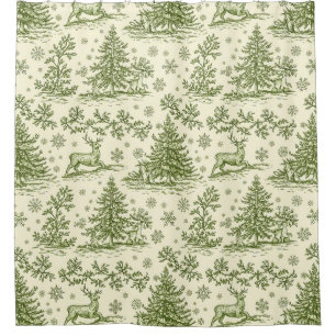 Green Toile Woodland Deer Christmas Pattern (4)