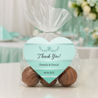 Green Tone On Tone Stripe Wedding Thank You Heart Sticker