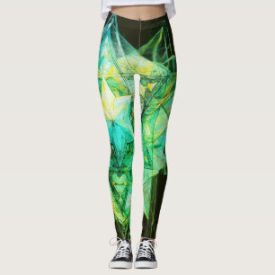 Green Toned Abstract Colours on Customized Modern Leggings