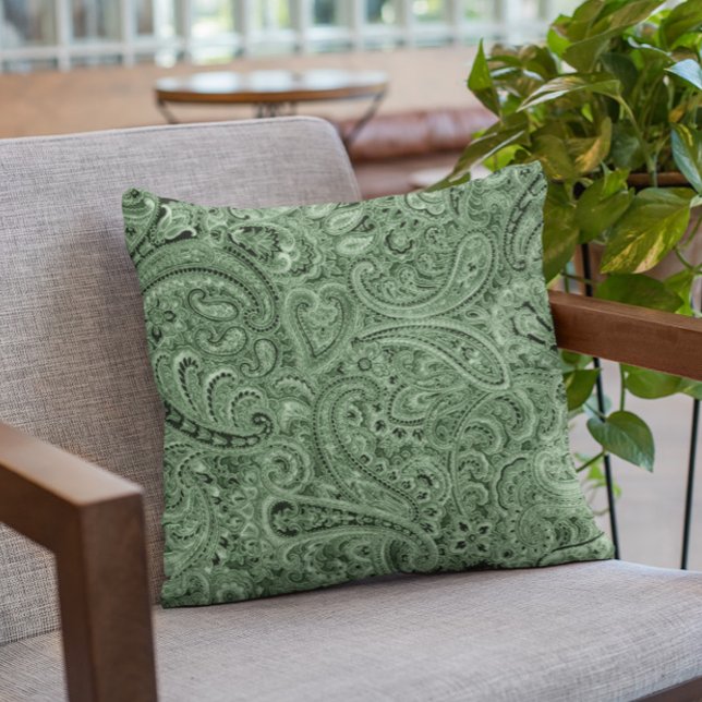 Green Tones Floral Paisley Pattern Throw Pillow (Creator Uploaded)