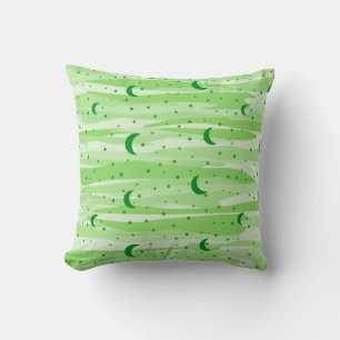 Green Tones Night Sky - Moon & Stars Throw Pillow