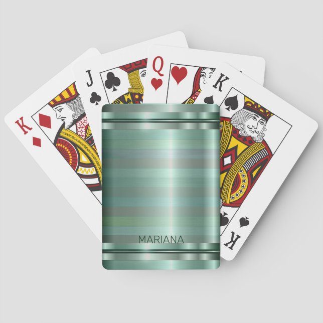 Green Tones Stripes Pattern Playing Cards (Back)
