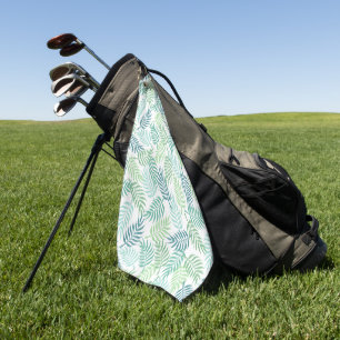 Green tones tropical plam leaves pattern rug golf towel