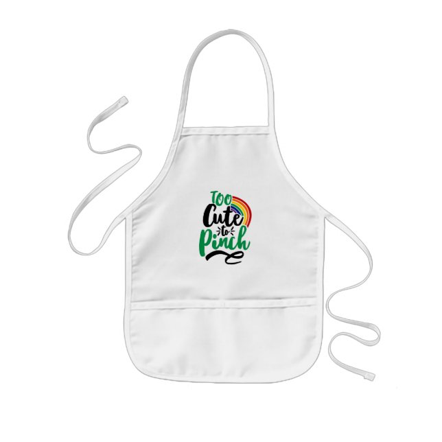 Green Too Cute to Pinch St. Patrick’s Day Graphic Kids Apron (Front)