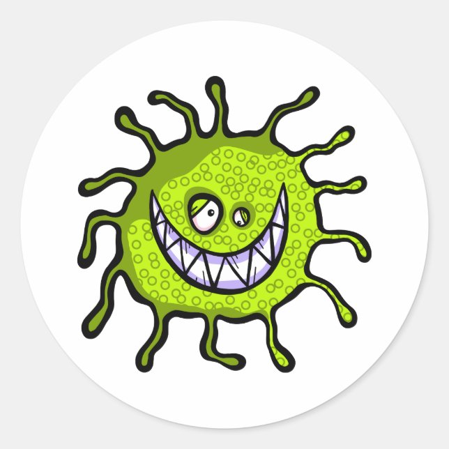Green Toothy Bacteria Allergy Bug Classic Round Sticker (Front)