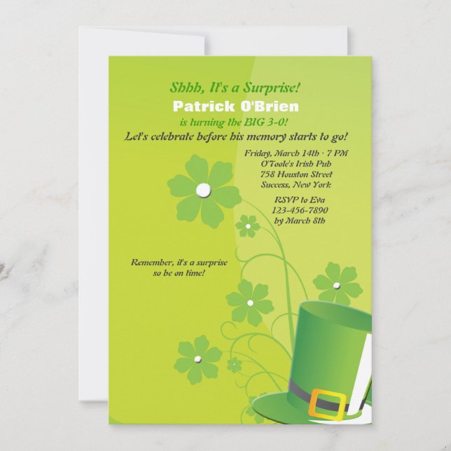Green Top Hat Party Invitation (Devant)