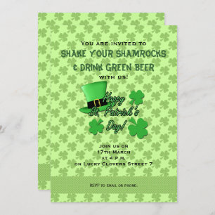 Green top hat Shamrocks St. Patricks Day Invite