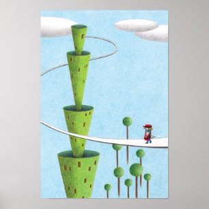 Green tower and a postman. poster