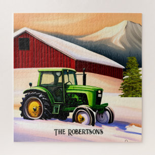 Green Tractor and Red Barn Jigsaw Puzzle