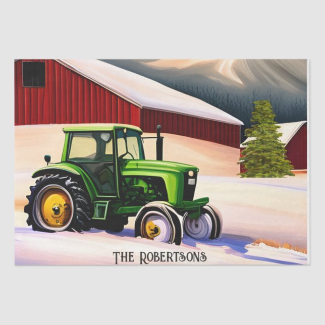  Green Tractor and Red Barn Tissue Paper (Front)