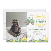 Green Tractor Anniversaire Photo Invitation
